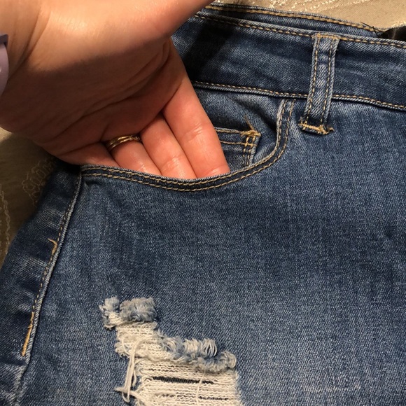 Distressed Blue Jean Mini Skirt - Picture 2 of 3
